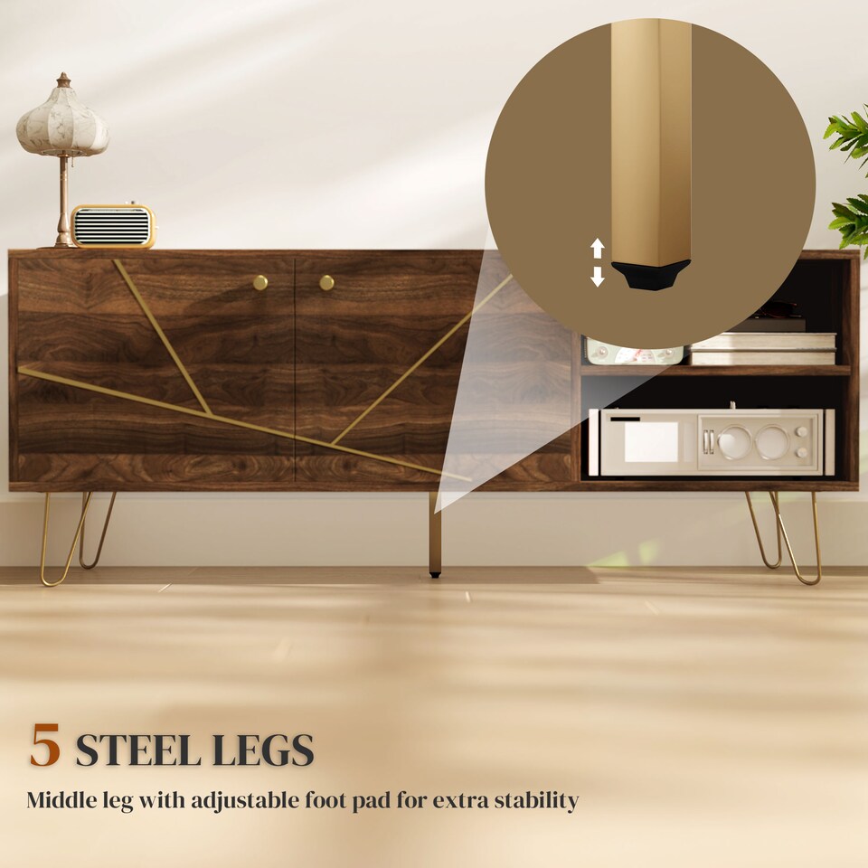 image 1 of HOMCOM TV Stand Cabinet for up to 60 Inch TV, Modern 130cm TV Unit with Adjustable Shelves and Hairpin Legs, Double Door TV Cabinet for Living Room, Bedroom, Brown | Brown | 1