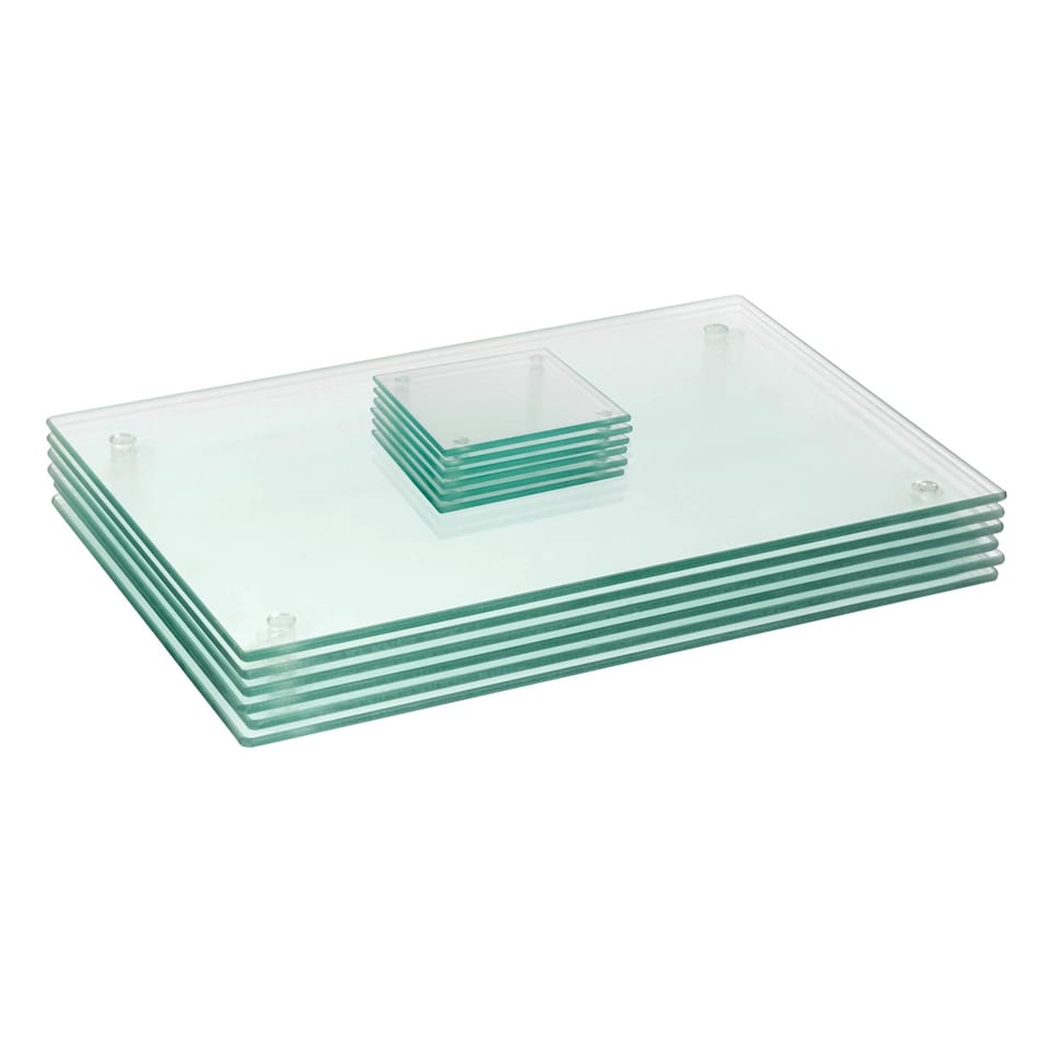 image 1 of Harbour Housewares 12pc Glass Placemats & Coasters Set - 40cm x 30cm - Clear | Clear | Clear