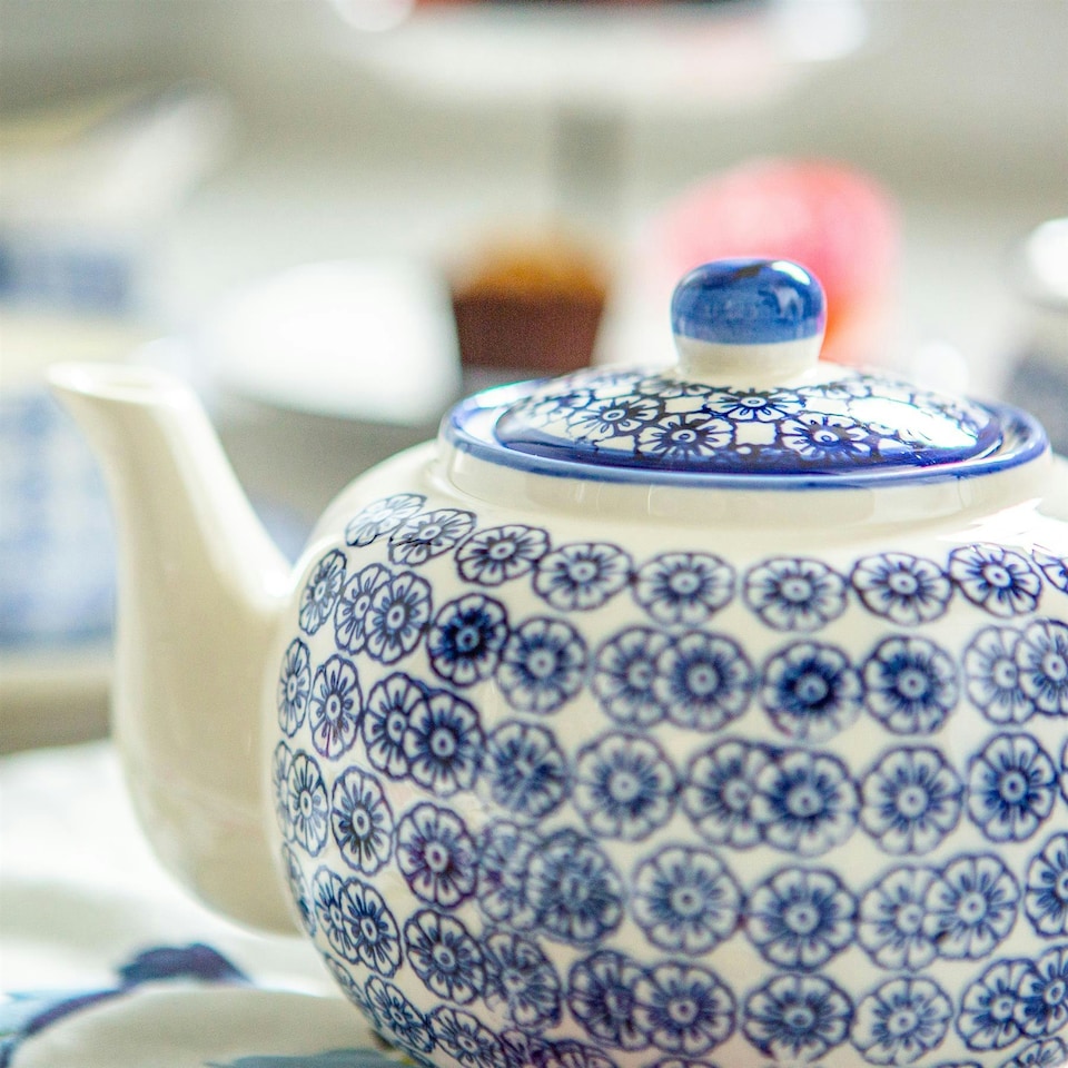 image 1 of Nicola Spring Hand-Printed Teapot - 820ml - Navy