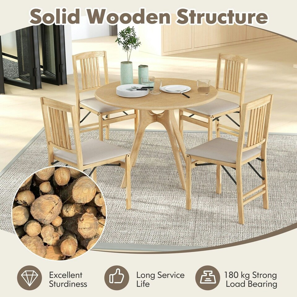 image 1 of COSTWAY Set of 2 Folding Dining Chairs Upholstered Beige White