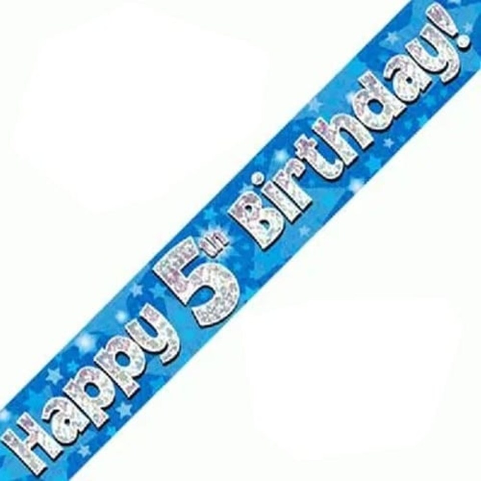 Blue Happy 5th Birthday Holographic Foil Banner 274cm