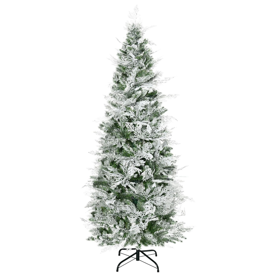 image 1 of HOMCOM 6 Foot Snow Flocked Artificial Christmas Tree Holiday with Pencil Shape