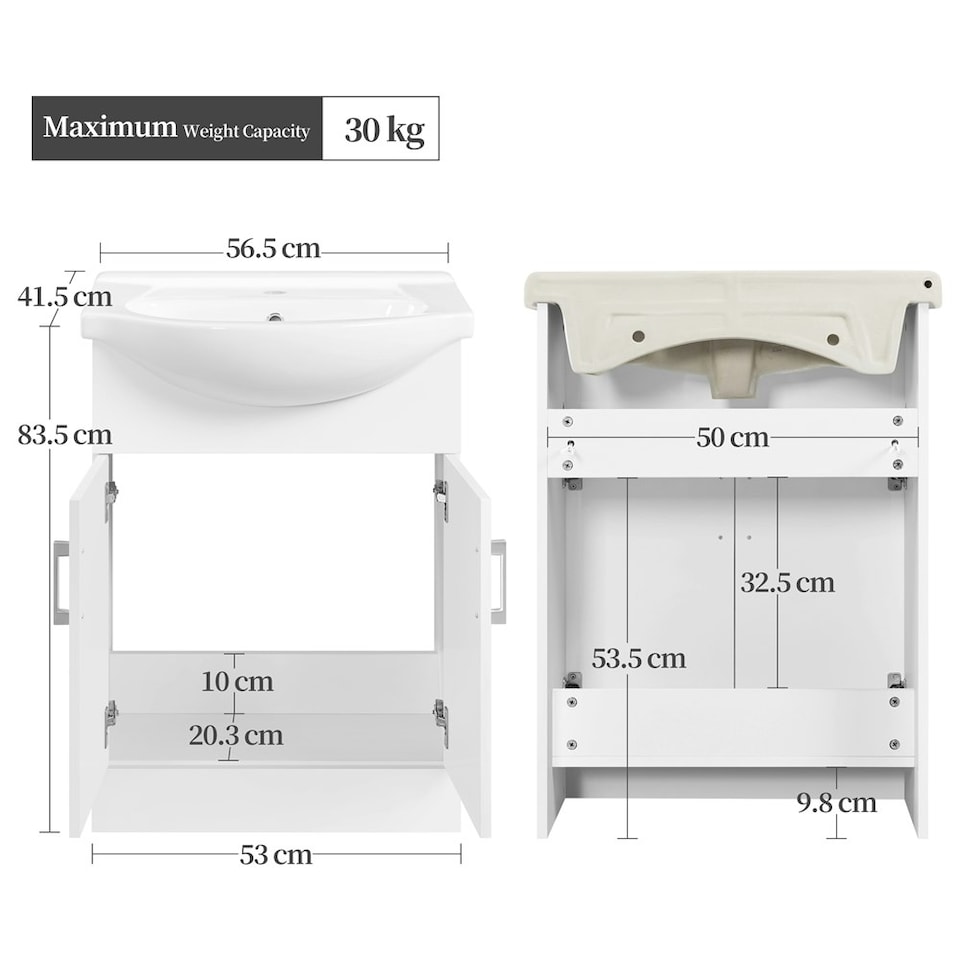 image 1 of Yaheetech Freestanding Bathroom Cabinet with Ceramic Sink White | White