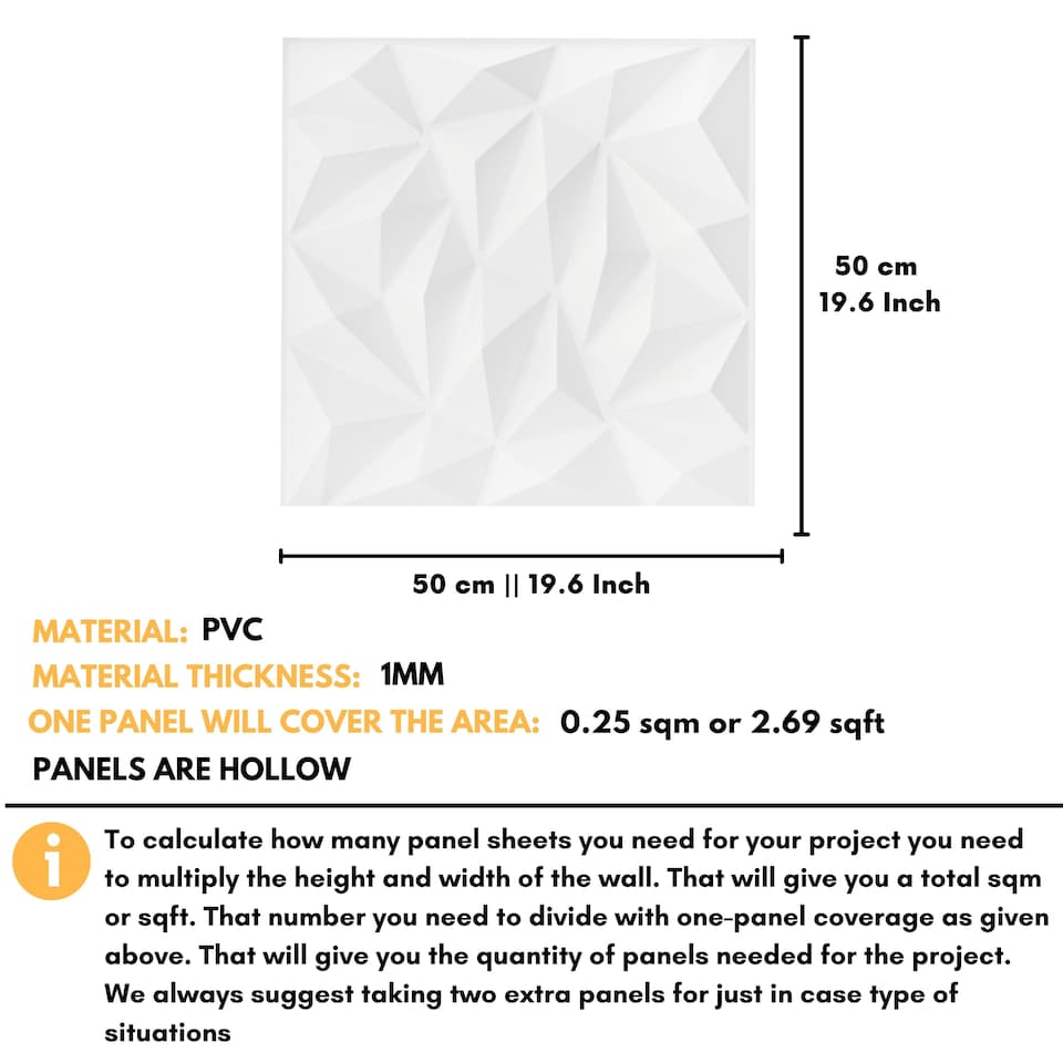 image 1 of NOVECRAFTO Decorative 3D Wall Panels (50cm x 50cm) 3D Diamond Design PVC Cladding Panel