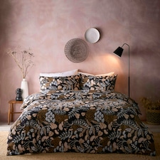 Portfolio Home Jephson Botanical Soft Easy Care Bed Linen Bedding Duvet Cover Quilt Set With Pillow Case Black | Double