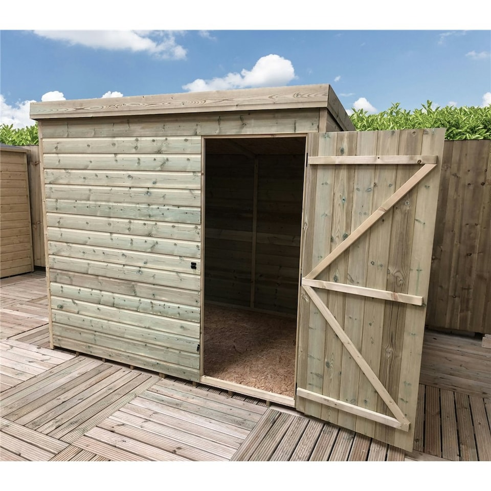 image 1 of 8 x 6 WINDOWLESS Garden Shed Pressure Treated T&G PENT Wooden Garden Shed + Single Door (8' x 6' / 8ft x 6ft) (8x6)