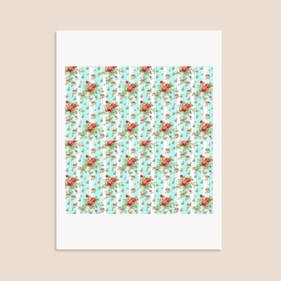 image 1 of Floral Baby Blue Stripes Square Stickers 95mm - Sheet of 4