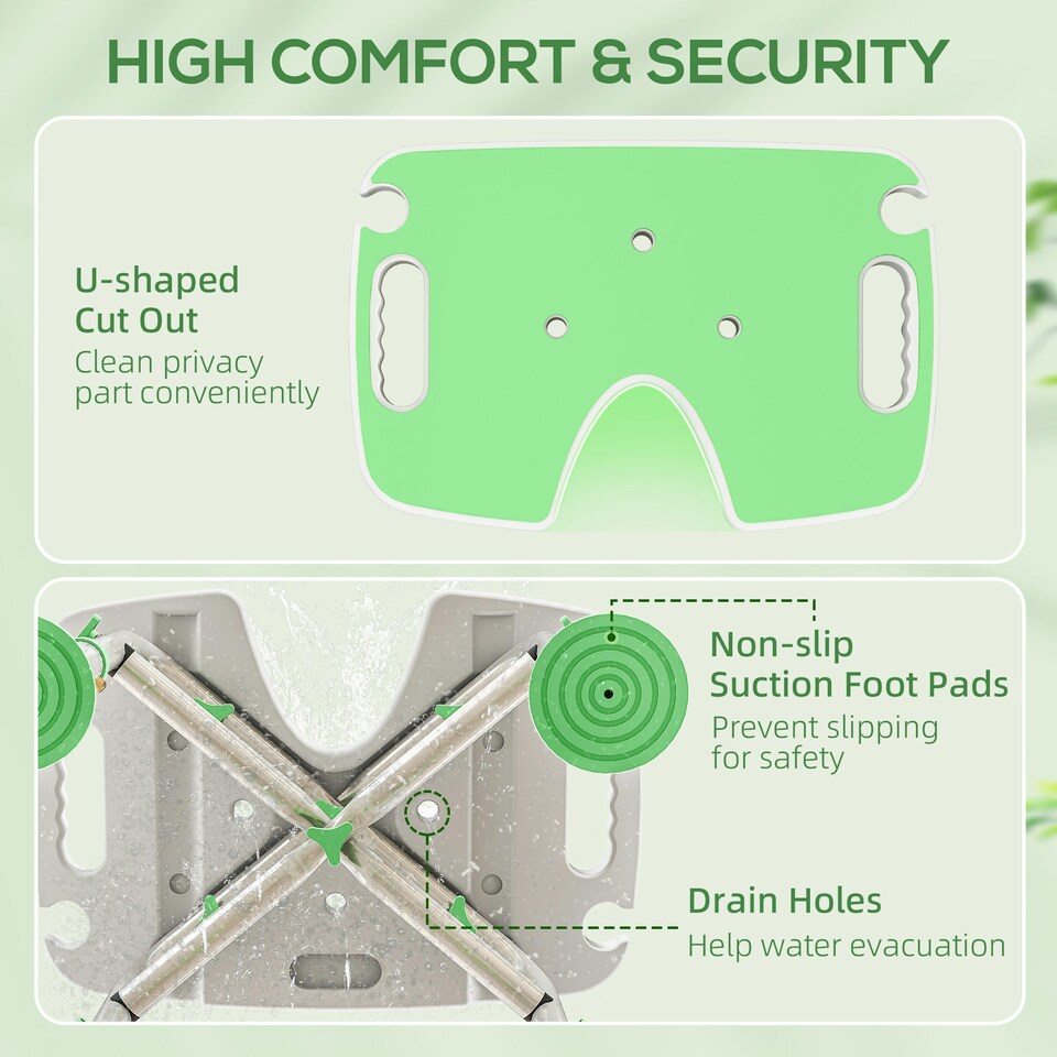 image 1 of HOMCOM Aluminium Shower Stool for Elderly Disabled Non-Slip Bath Stool Green