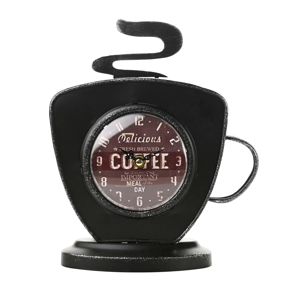 Hometime Metal Mantel Clock - Coffee Cup Black