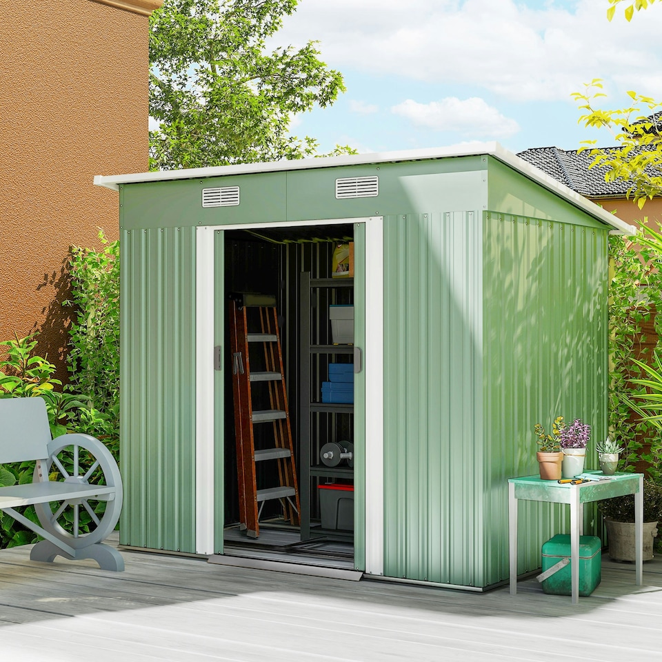 image 1 of Outsunny 7 x 4ft Outdoor Garden Storage Shed for Backyard Patio Light Green