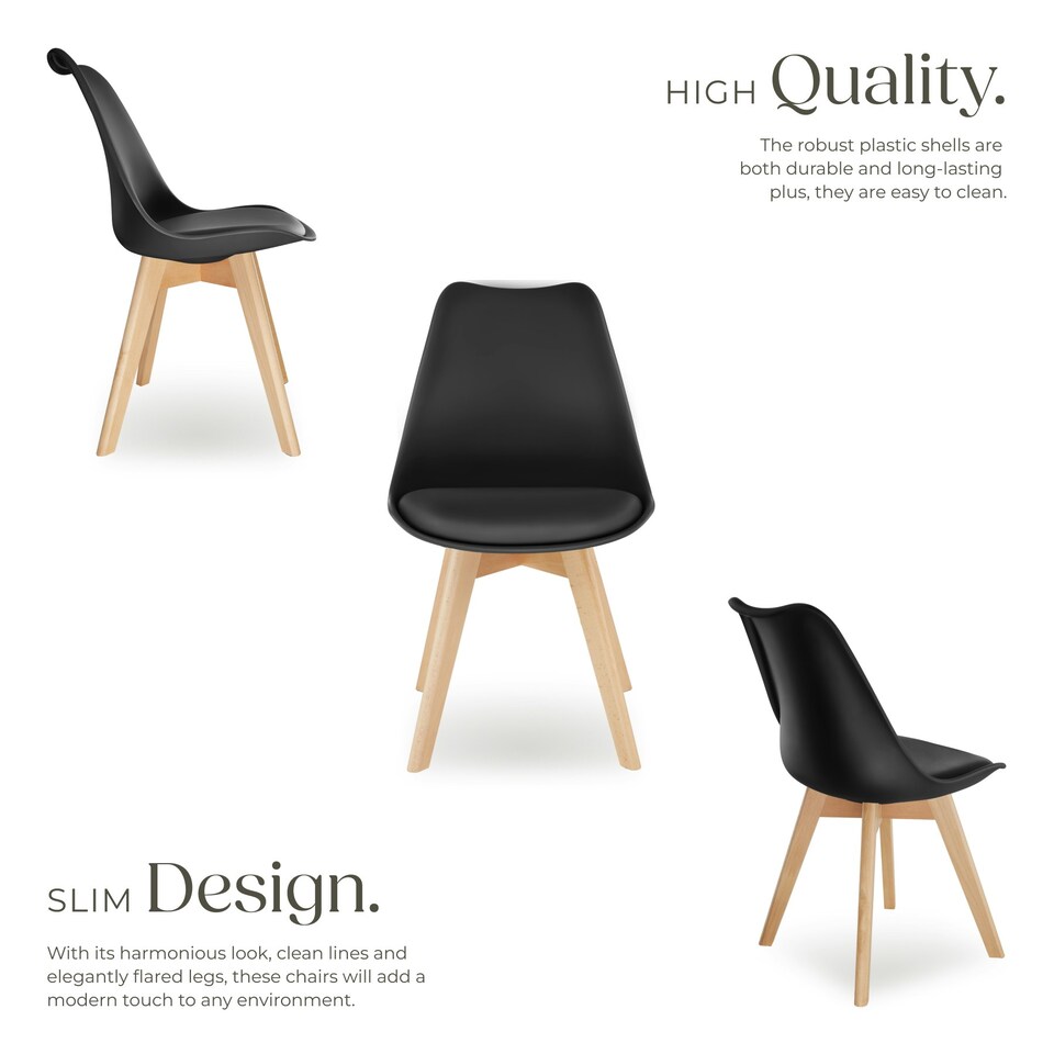 image 1 of Dining Chairs Frederikke - padded, ergonomic shape, wooden legs - Set of 2 Black