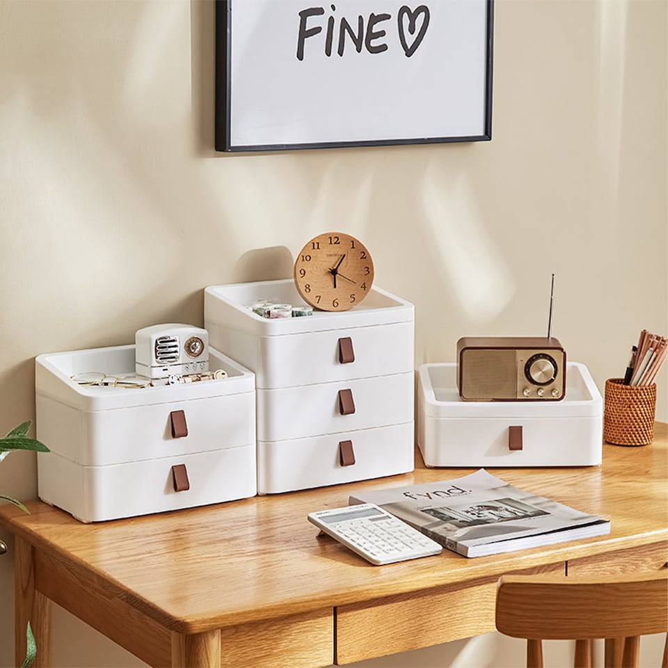 image 1 of Living and Home Desktop Plastic Drawer Storage Organizer, 2 Tier | White