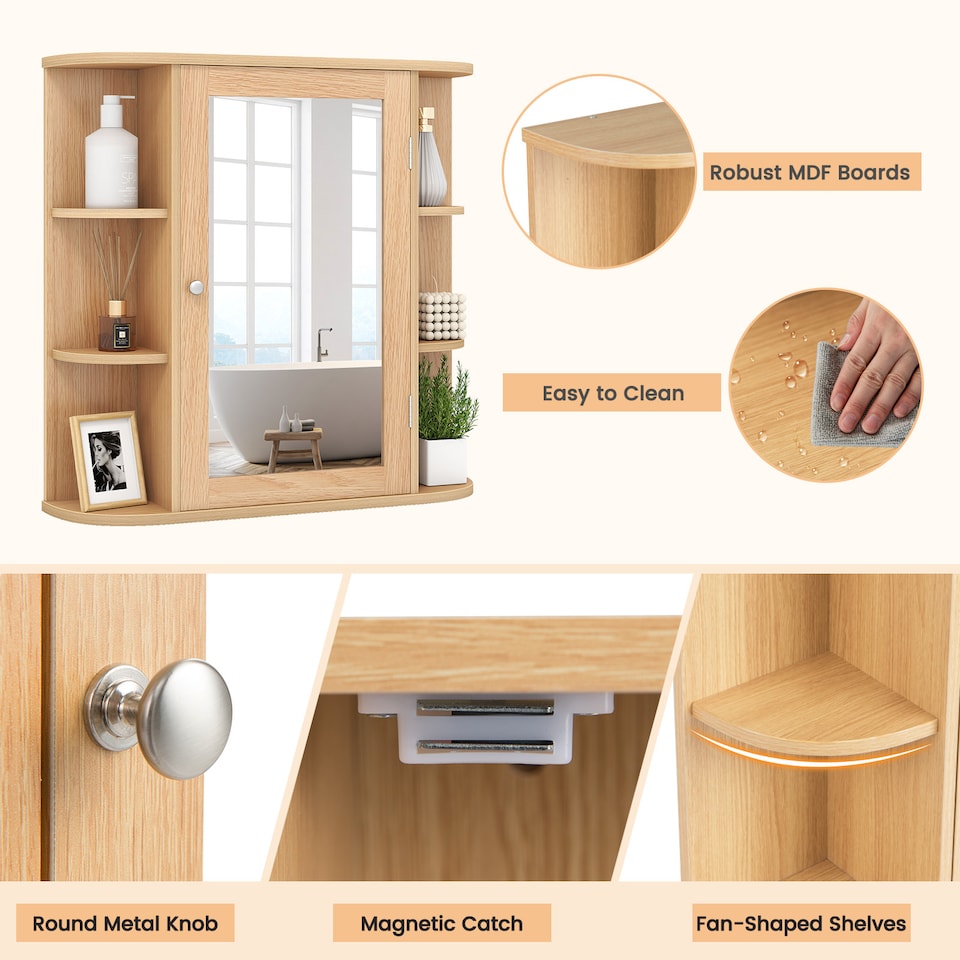 image 1 of COSTWAY Bathroom Cabinet Wall-mounted Storage Cabinet-Natural