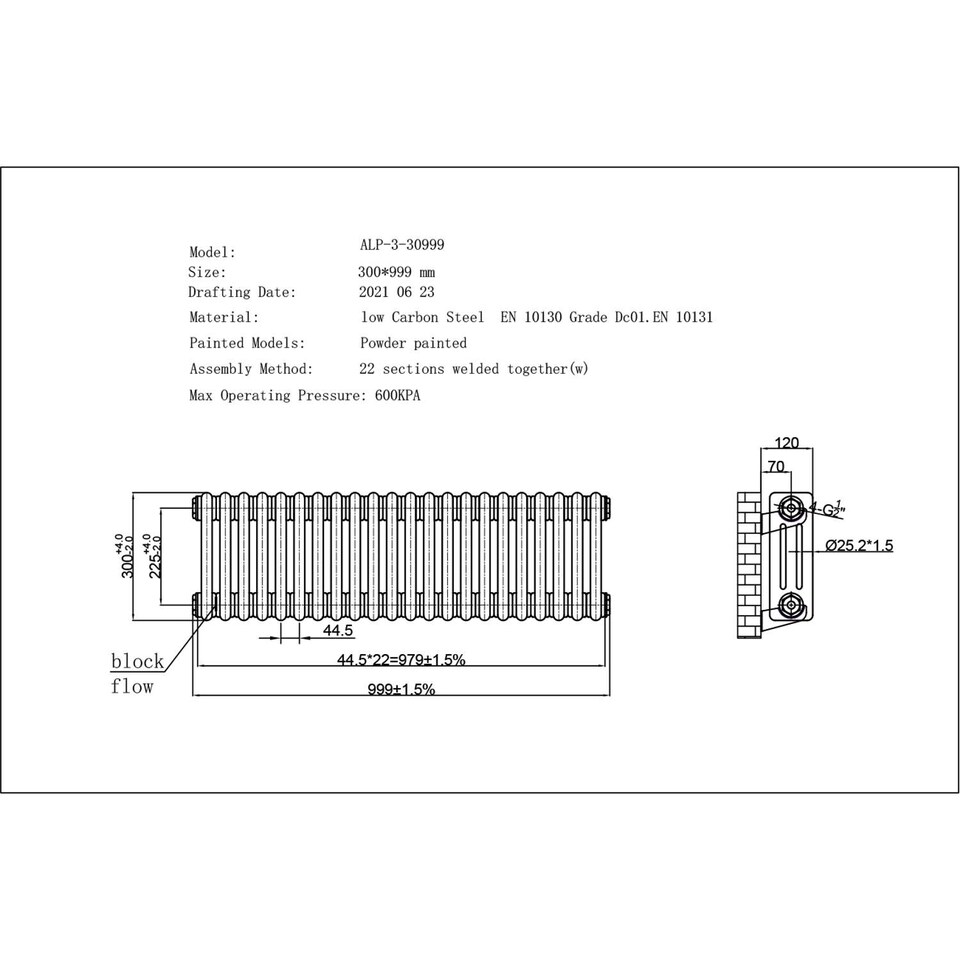 image 1 of Alpha - Anthracite Column Radiator H300mm x W999mm 3 Column - Feet Included
