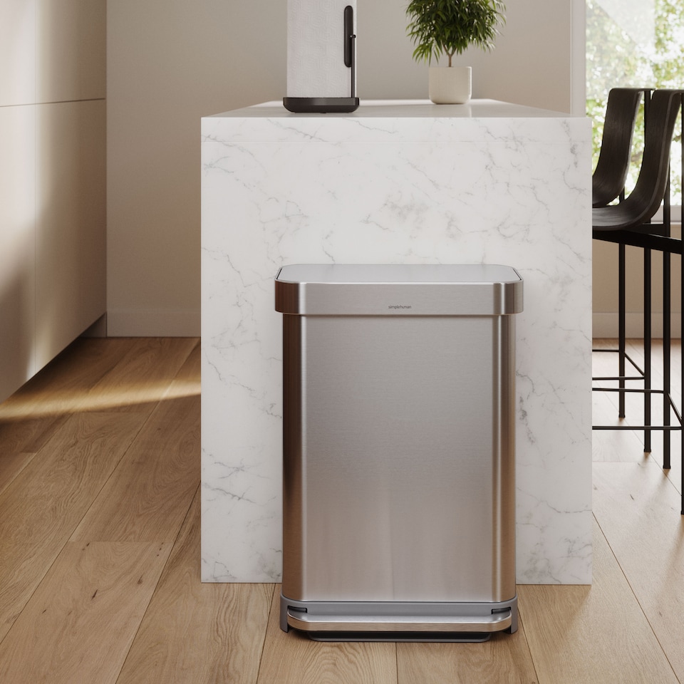 image 1 of Simplehuman 55L Rectangular Pedal bin & 4.5L Round Bathroom Pedal Bin, Brushed Stainless Steel (2 pack bundle)