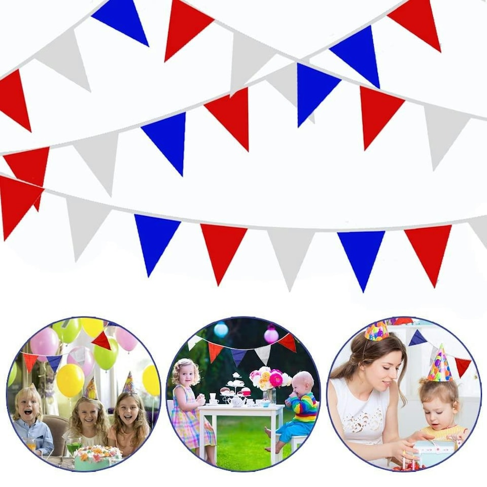 image 1 of Red Blue White Bunting 40m - 80 Flags Pennant Multi