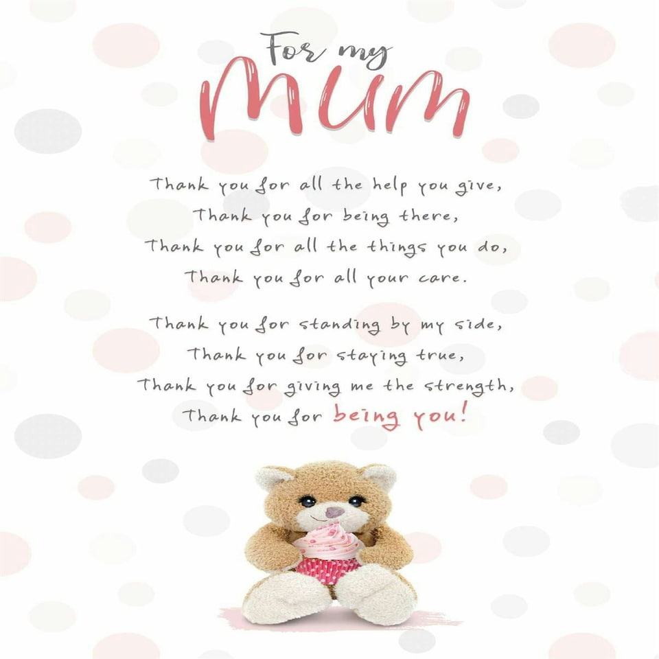 Stuffed with Love, Mum Birthday Card, "For My Mum, Thank You For All The Help You Give" Birthday Card Mum
