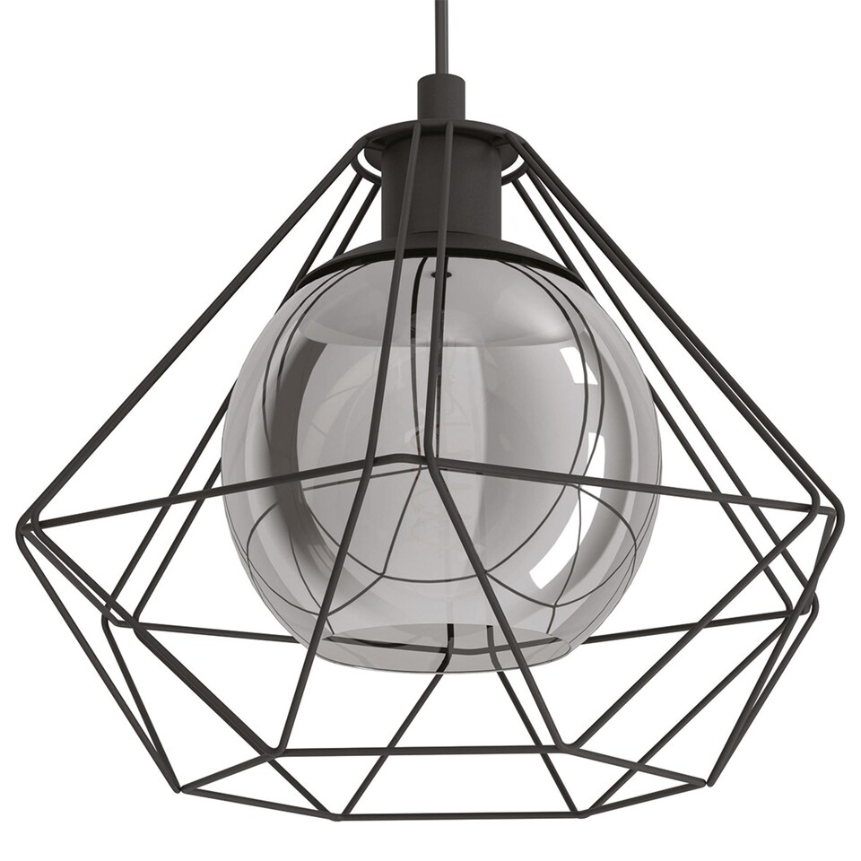 image 1 of EGLO Vernham Black Smoked Glass & Steel Single Pendant, 32.5cm