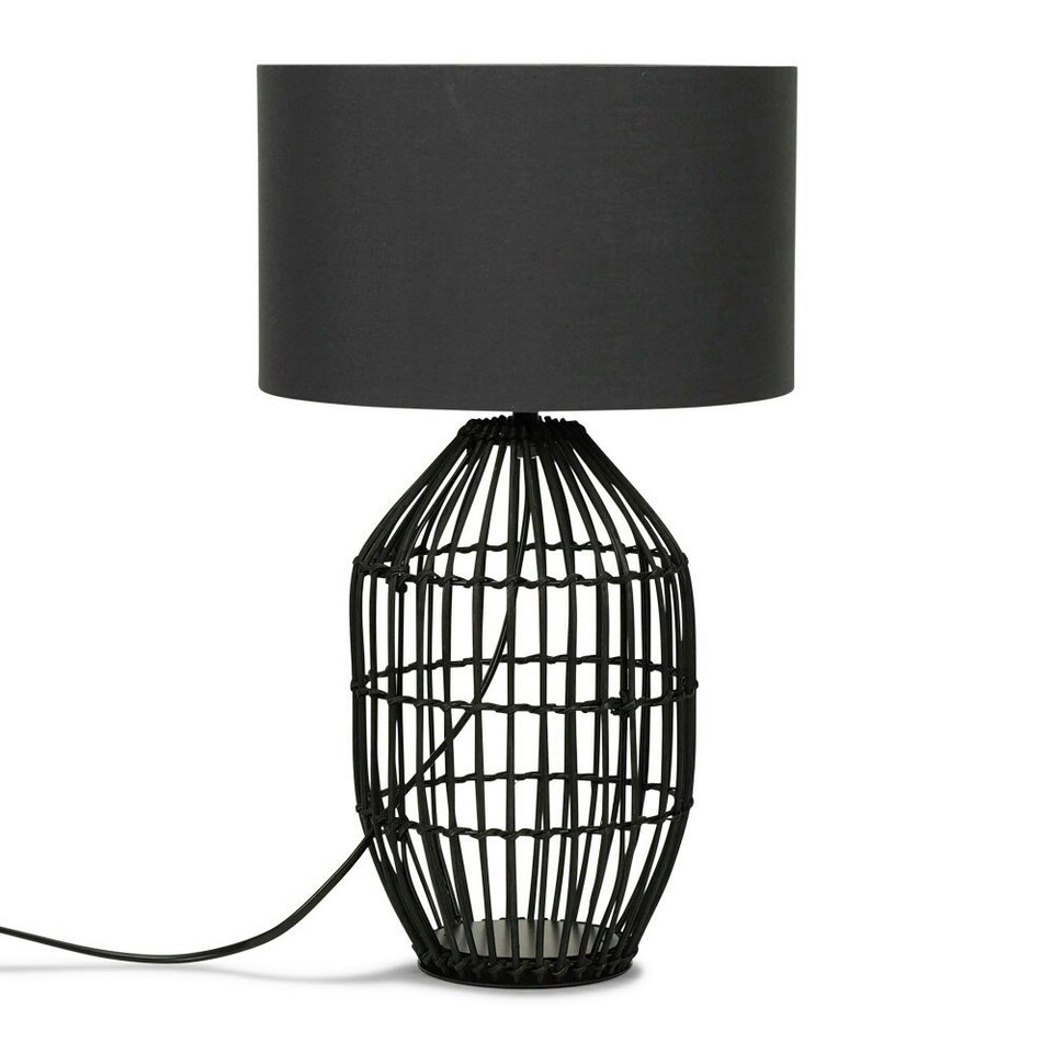 image 1 of ValueLights Hollins Painted Black Table Lamp Small Grey Shade and Bulb