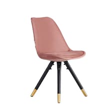 Single Sofia Ergonomic Modern Dining Chair Upholstered in Velvet, Metal Legs with Gold End Tips | Pink