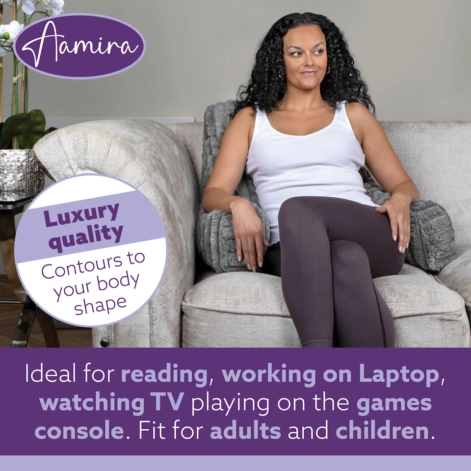 image 1 of Aamira Reading Pillow Grey Faux Fur Ribbed Memory Foam Support Cushion | Grey | Grey | Standard | 1