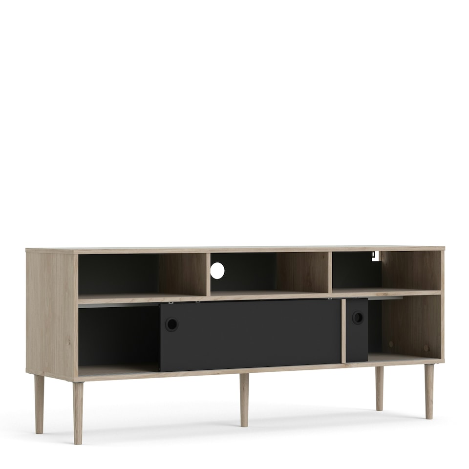 image 1 of Rome TV Unit 2 Sliding Doors in Jackson Hickory Oak and Matt Black