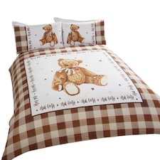 Hug Me Bear Check Polycotton Duvet Cover Set with Pillowcase Brown | Natural | Single