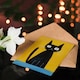 image 4 of Quirky Black Cat Lover Bold Yellow Blue Painting Birthday Card