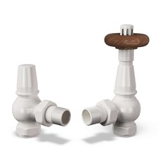 Derry Traditional - White Thermostatic Radiator Valve & Lockshield Angled 8mm