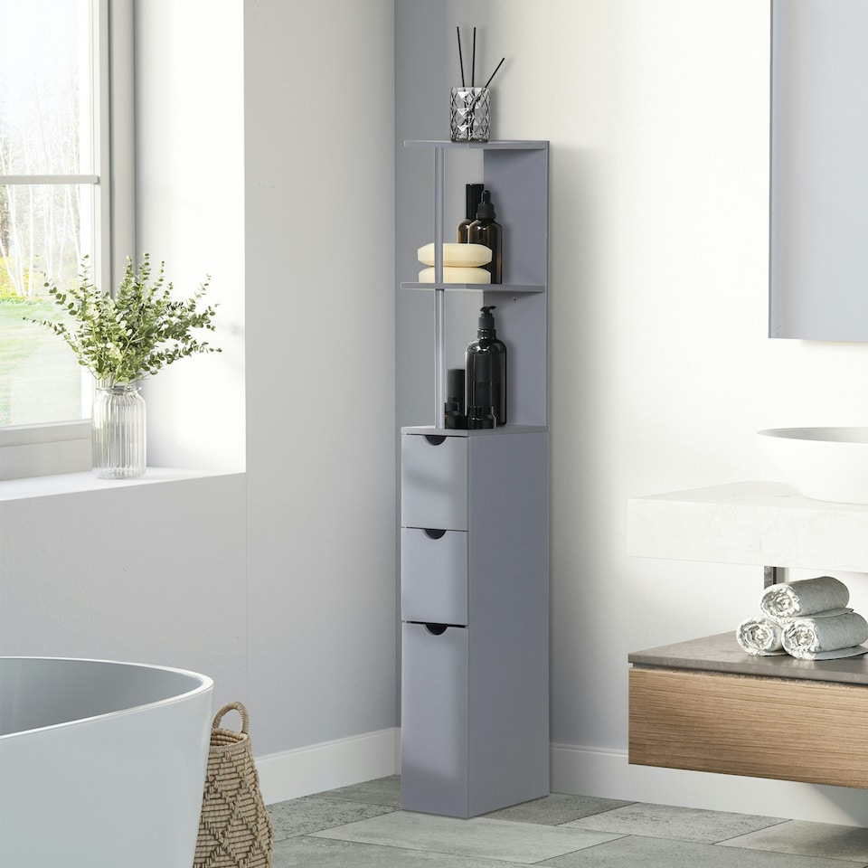 image 1 of HOMCOM Tall Bathroom Storage Cabinet with Shelf and Drawers, Grey