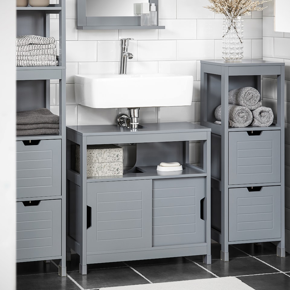image 1 of SoBuy FRG128-SG,Under Sink Bathroom Cabinet with Double Sliding Doors | Grey | Grey | 1