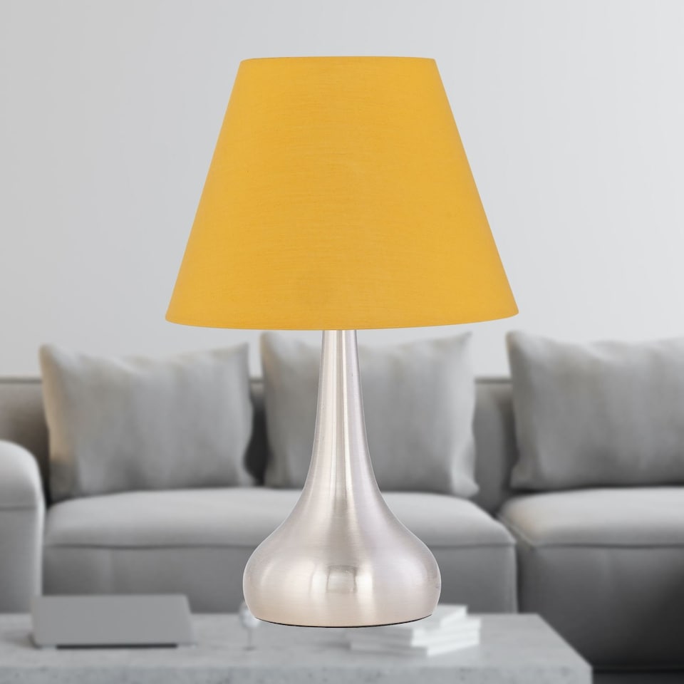 image 1 of Romana - Brushed Chrome Touch Operated Table Lamp with Ochre Shade | Chrome | Yellow | Medium | 1