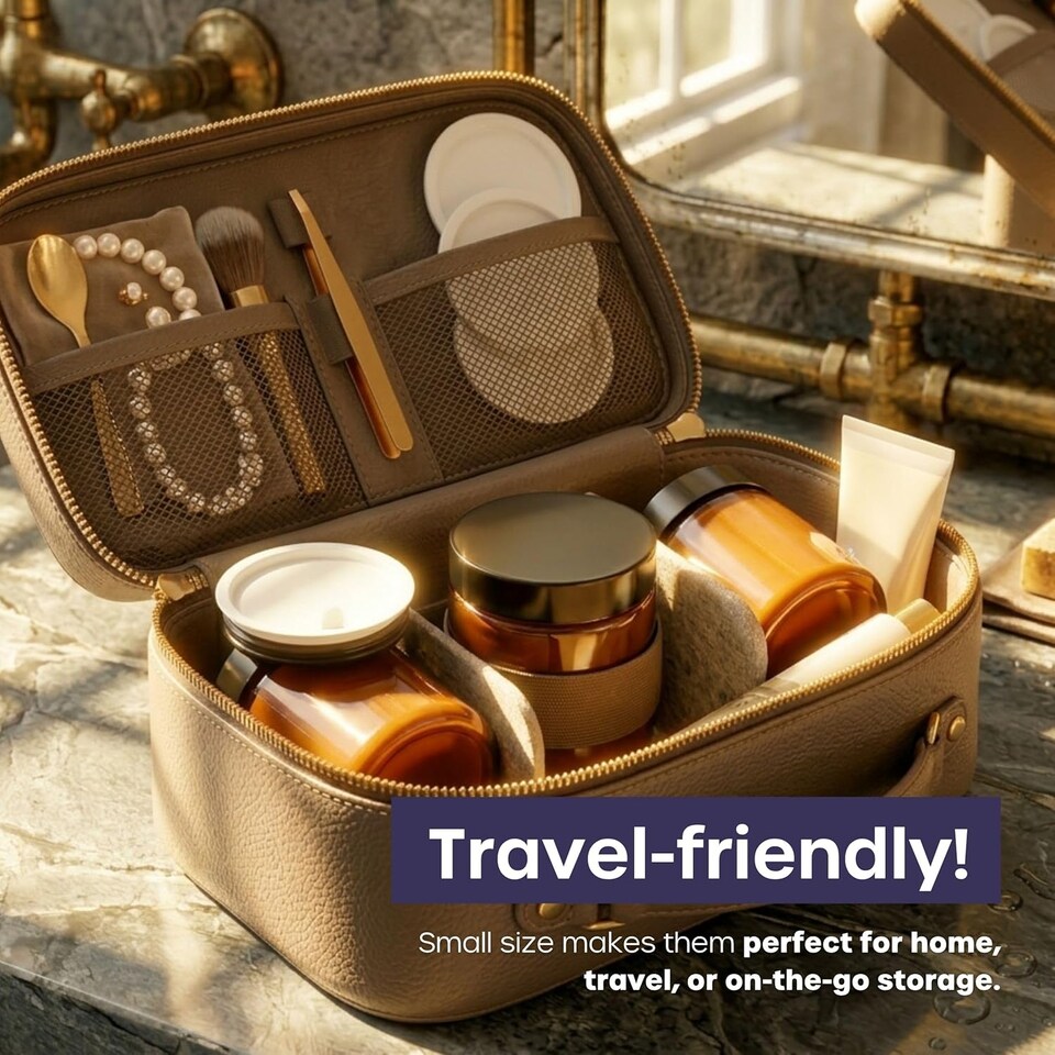 image 1 of Cosmetic Amber Glass Jar Set - UV Protection for Powder, Lotion and Cream