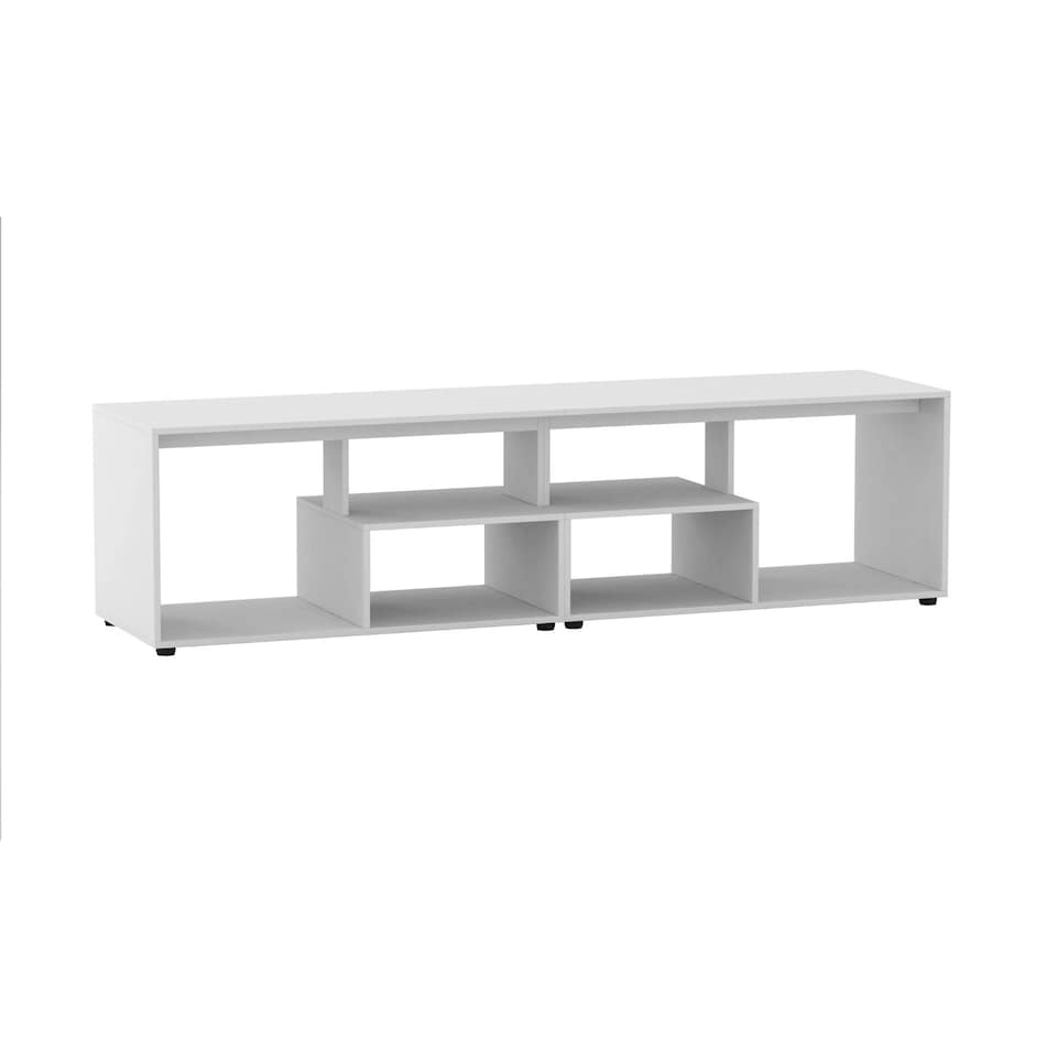 image 1 of Shelby Abstract Large Double Coffee Table With Storage Shelves TV Stand 160cm | Multi | White