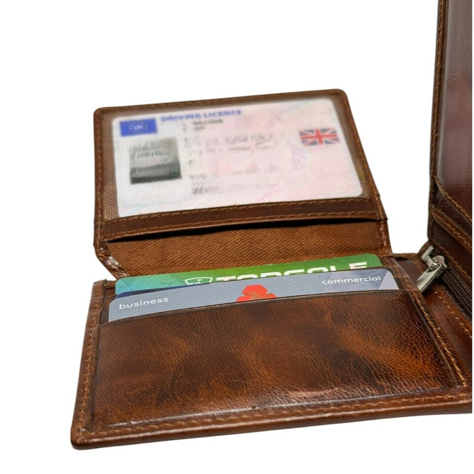 image 1 of SPORTGIFTZ - Buffalo Leather Rugby Wallet | RFID Protection | 7 Card Slots | Coin Pouch & ID Holder | Rugby Fan Accessory | Multicoloured, 10cm x 8cm, Leather Brown