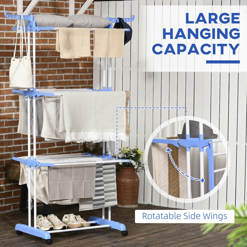 image 1 of HOMCOM Foldable Clothes Drying Rack Steel Garment with Casters Blue