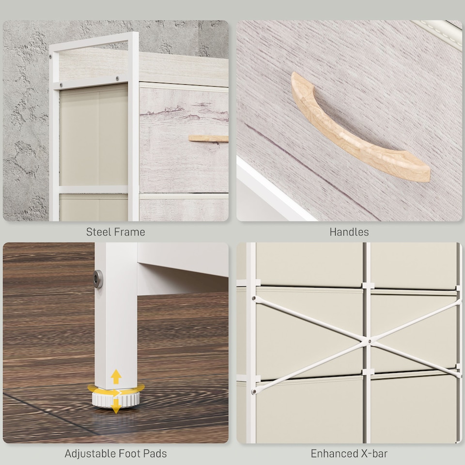 image 1 of HOMCOM Bedroom Chest of Drawers, Fabric Dresser with 6 Drawers, Storage Organiser Unit with Open Shelf and Metal Frame for Living Room, Entryway, Natural Wood Finish | Brown | Natural wood finish