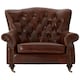 image 3 of Brown Leather Scroll Armchair, Lounge Chair With Quilted Backrest,Walnut Wooden Chair With Stud Details Brown
