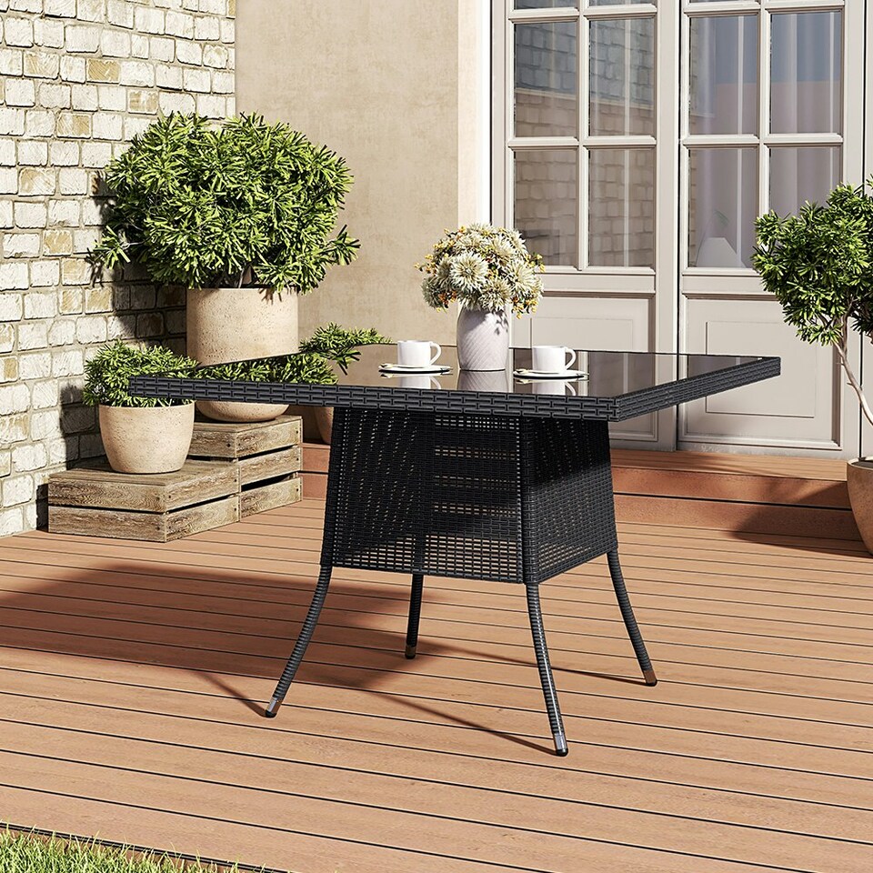 image 1 of Living and Home Garden Wicker Tempered Glass Table with Parasol Hole