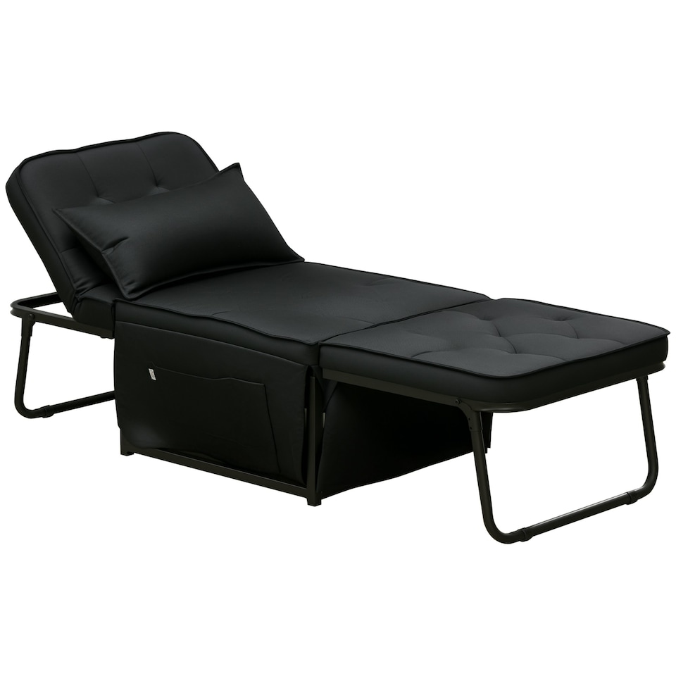 image 1 of HOMCOM Folding Sleeper Chair Bed with Pillow and Side Pockets, Black