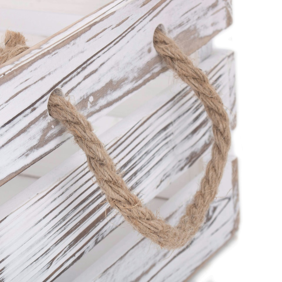 image 1 of Medium Distressed White Rope Handled Crate | White | White | Medium | 1