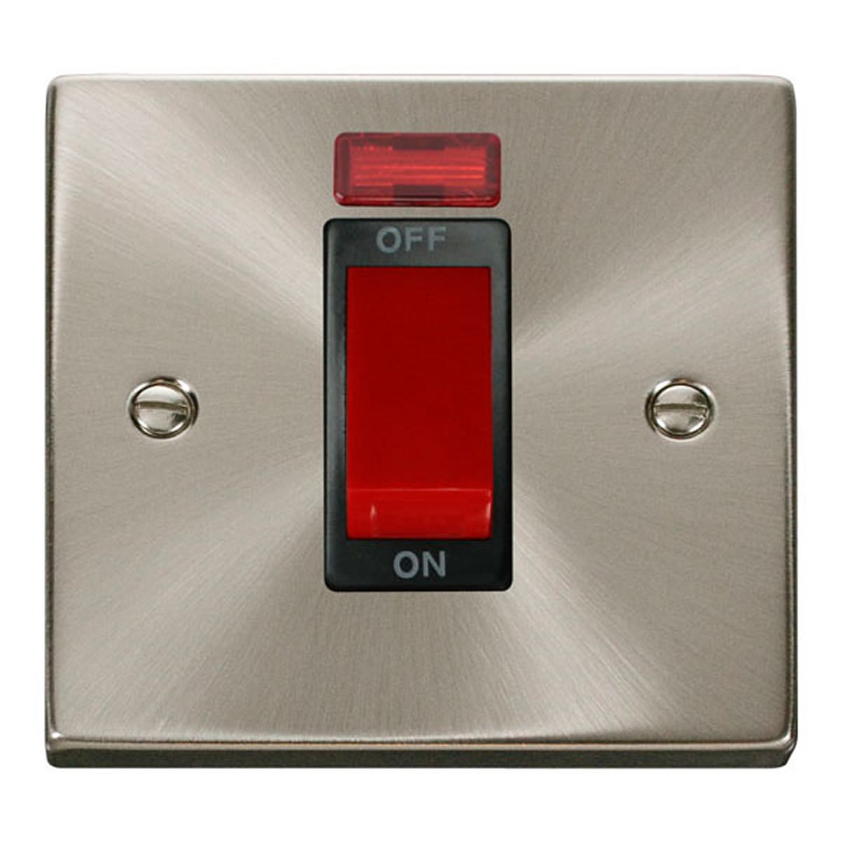 SE Home Satin / Brushed Chrome 1 Gang Size 45A Switch With Neon in Metallic Silver