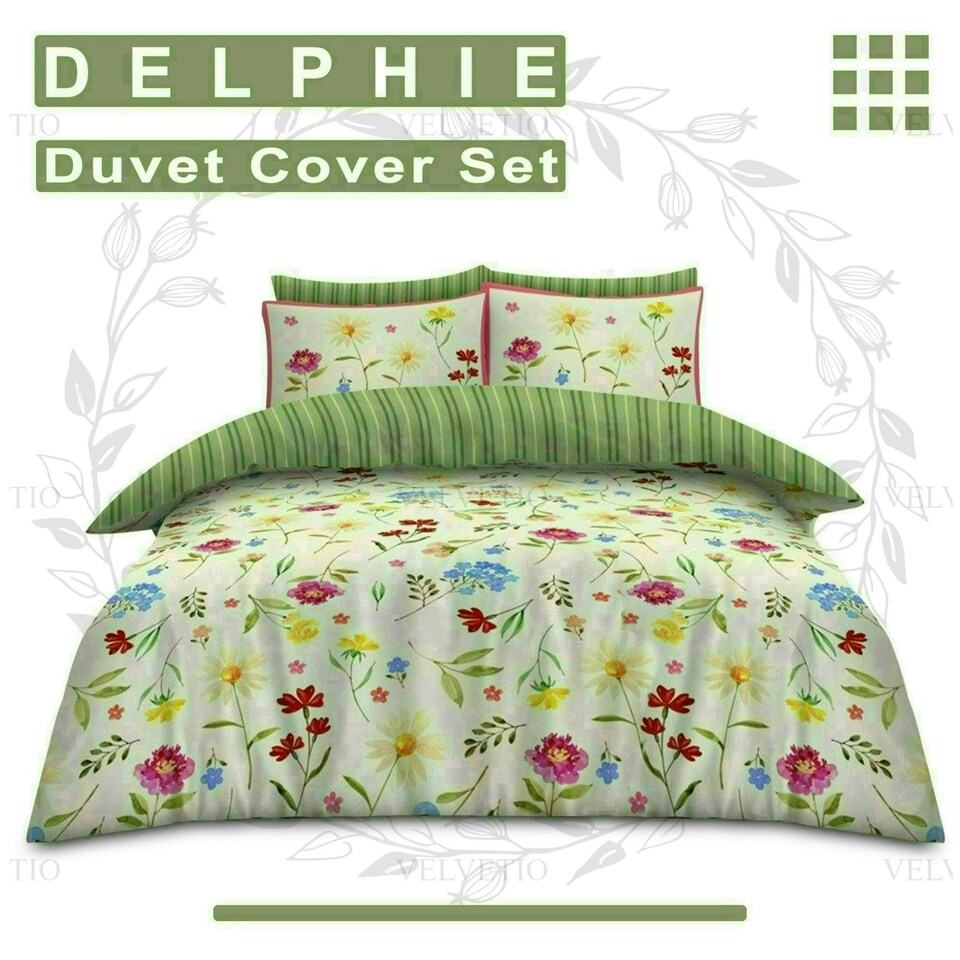 image 1 of Delphie Printed Duvet Cover Set Reversible Polycotton Beddings Multi | King