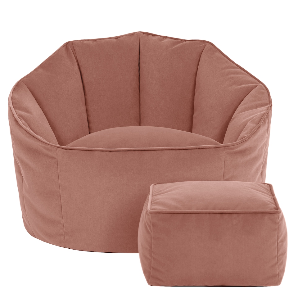 image 1 of icon Sirena  Velvet Accent Chair and Footstool Bean Bag, Pink