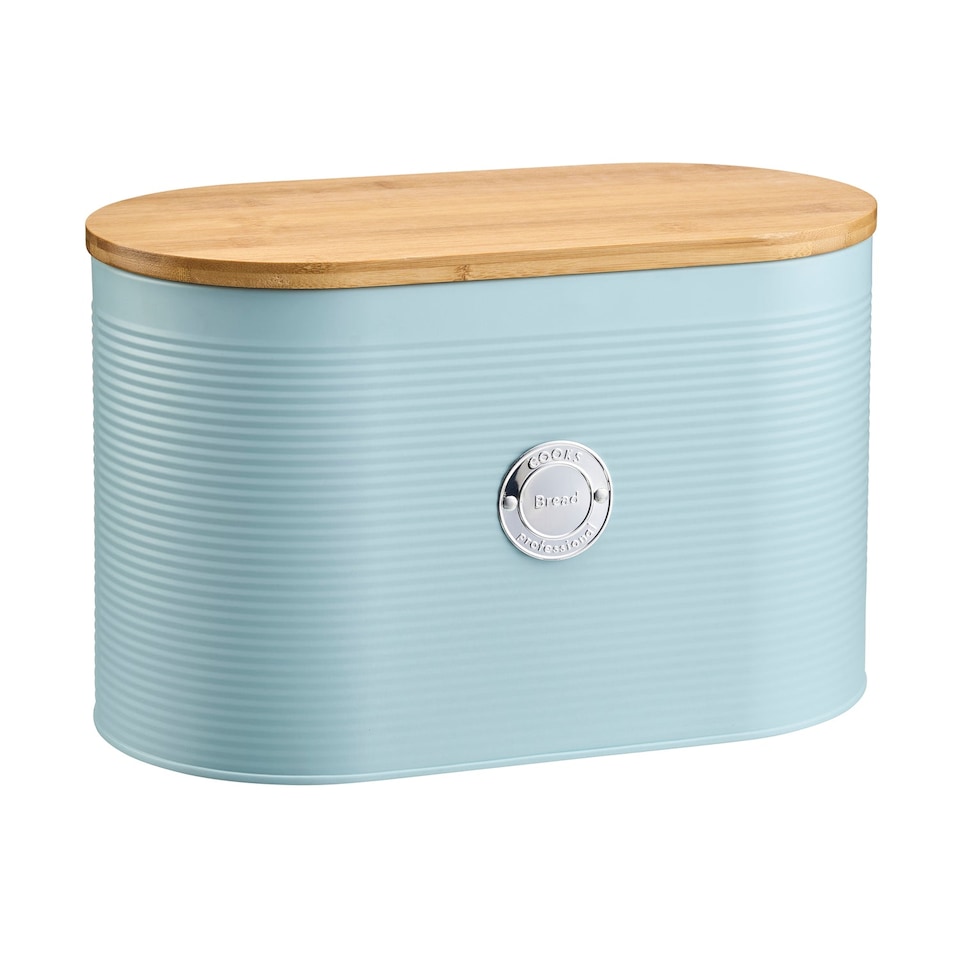 image 1 of Cooks Professional 5 Piece Ribbed Tea Coffee Sugar Bread & Biscuit Cannisters with Labels | Blue | Blue & Silver