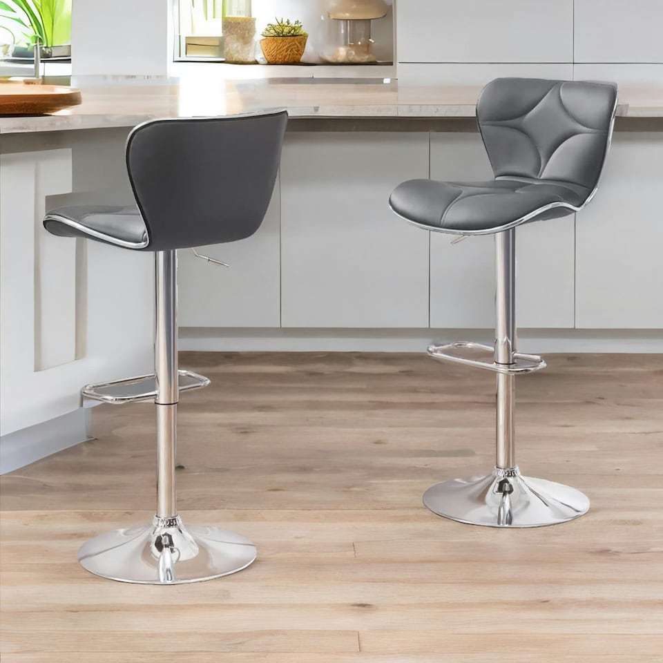 image 1 of Set Of 2 Height Adjustable 360 Swivel Barstools With Shell Backrest Dark Grey Grey