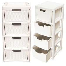 1 x Large Cream Spacious Rattan 4 Drawer Stylish Plastic Modular Storage Tower Unit For Home & Offices Cream