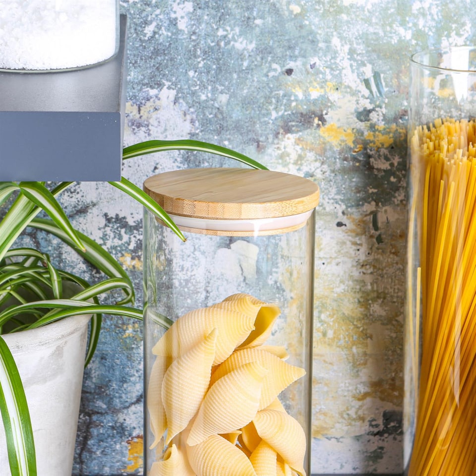 image 1 of Argon Tableware Scandi Glass Storage Jars with Wooden Lids - 1.5 Litre - Pack of 3