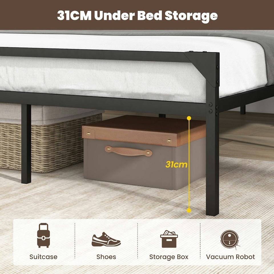 image 1 of COSTWAY Double Bed Frame Platform Bed with Headboard