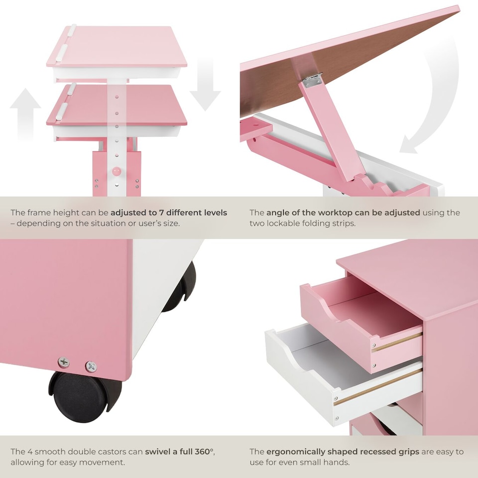 image 1 of Kids Study Desk And Filing Cabinet Set Childrens Play Room Furniture MDF In 2 Colours 7 Step Adjustable Height | Pink | rose | 109 x 55 x 94 cm | 1